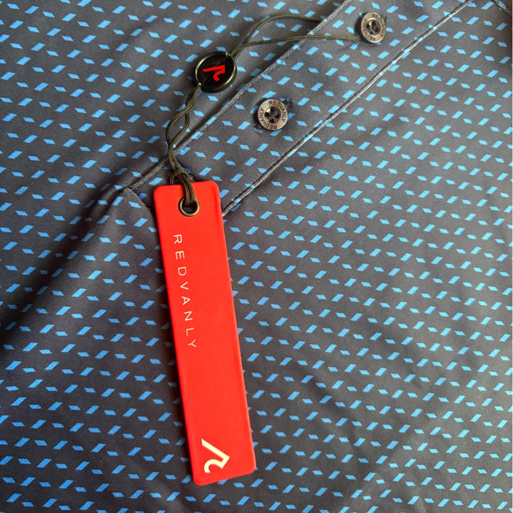 Redvanly Pascal Polo Midnight Navy Geometric Print Golf Athletic Men's Large NWT - Picture 4 of 10